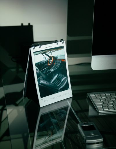 "Carphiles 2025 Classic Car Calendar capturing a Lamborghini Espada, a grand tourer with unique style"